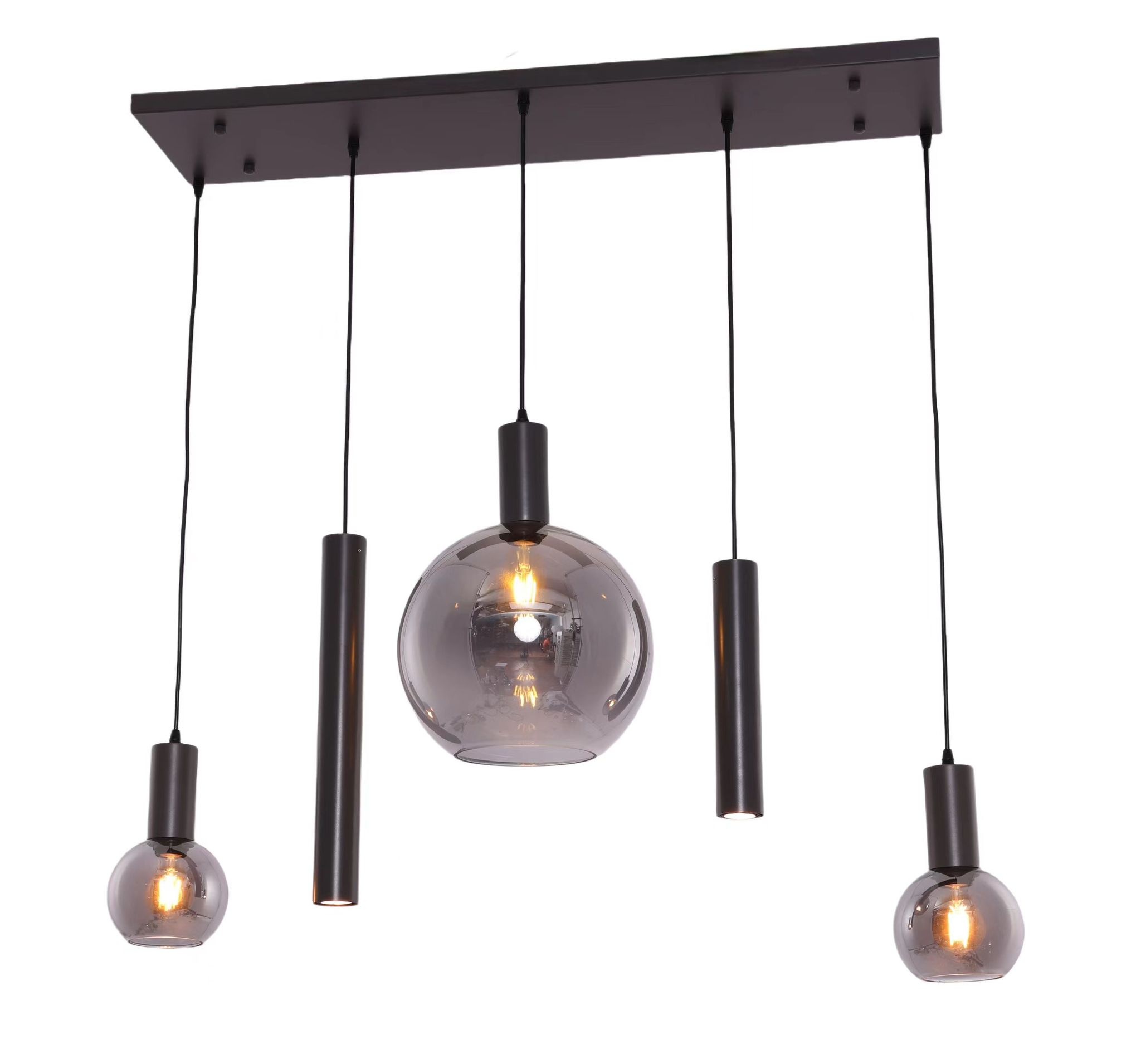 Hanglamp Aura  - Zwart - 5 lichts - Rechthoekig - Smoke glas