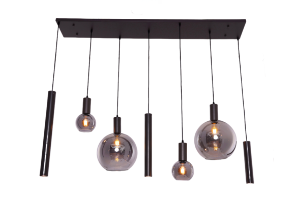 Hanglamp Aura  - Zwart - 7 lichts - Rechthoekig