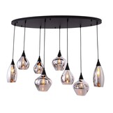 Hanglamp Modules Smoke glas - 8 lichts - Ovale plafondplaat
