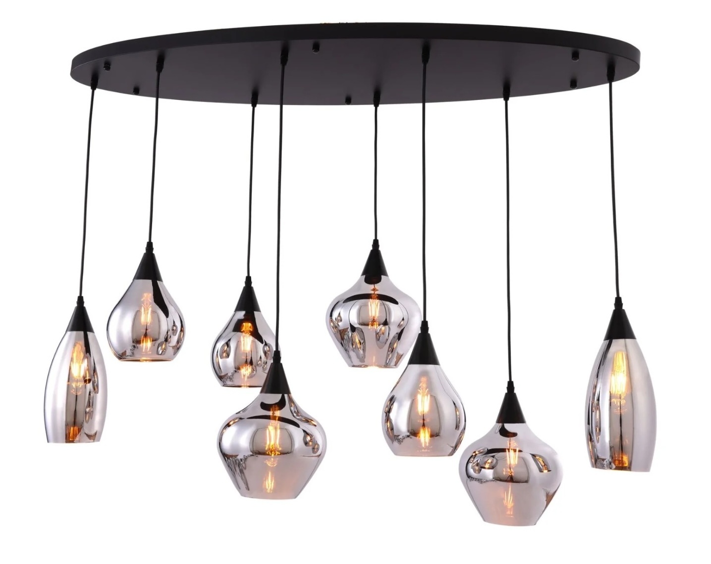 Hanglamp Modules Smoke glas - 8 lichts - Ovale plafondplaat