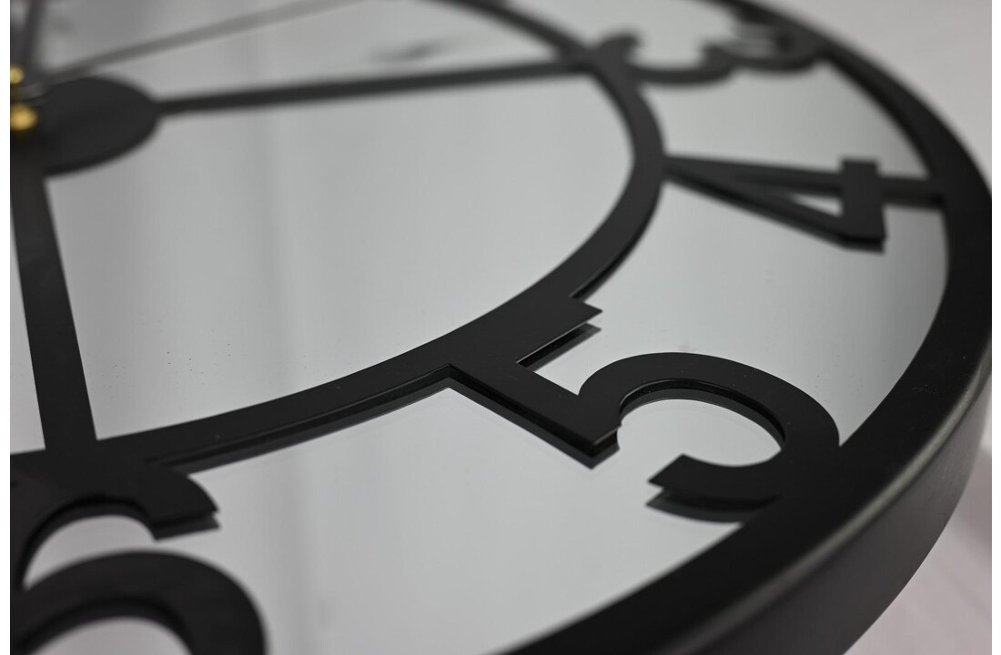 Luxe Wandklok Spiegelglas | Zwart Metaal 60 cm