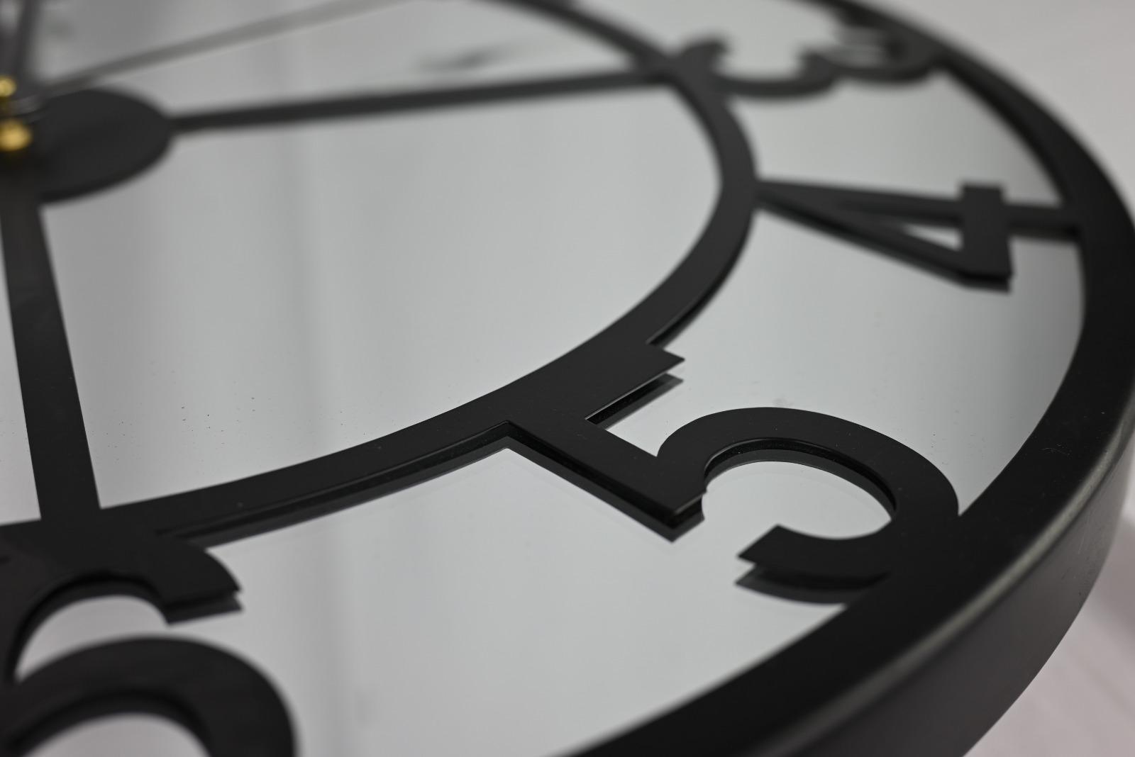 Luxe Wandklok Spiegelglas | Zwart Metaal 60 cm