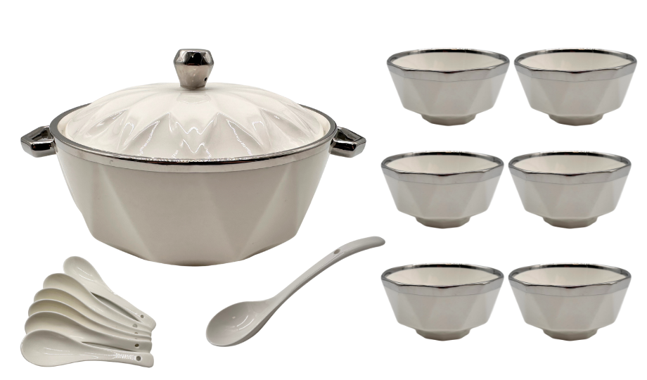 Soep Set Diamond - Wit/Zilver