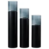 Luxe Windlicht op pilaar Zwart - 3 stuks: H90 + H110 + H130 cm