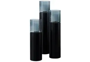 Luxe Windlicht op pilaar Zwart - 3 stuks