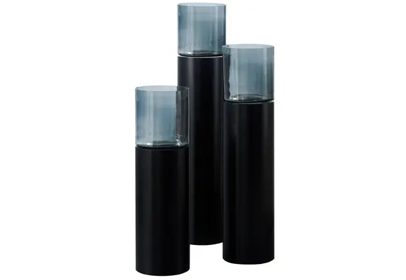 Luxe Windlicht op pilaar Zwart - 3 stuks