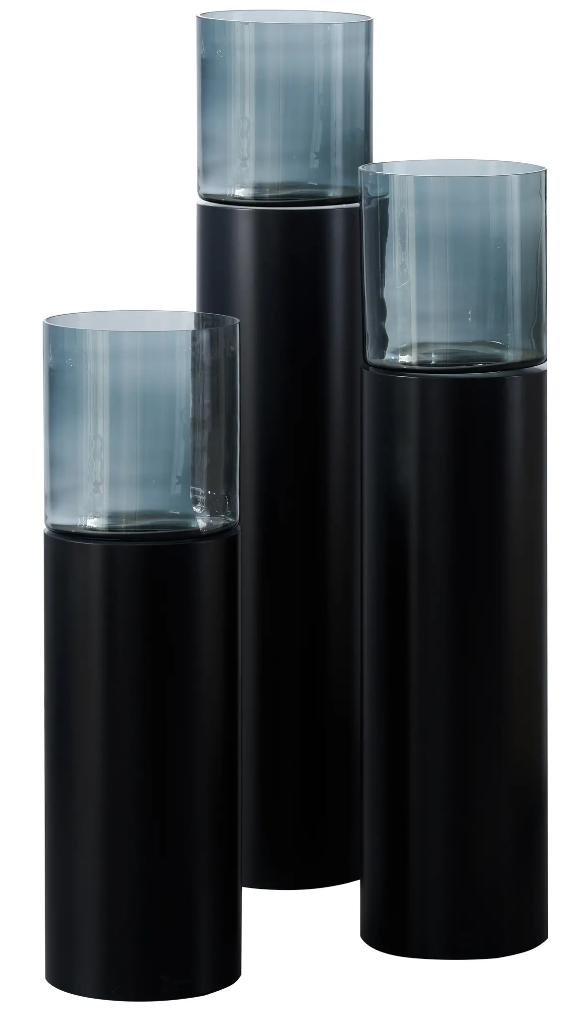 Luxe Windlicht op pilaar Zwart - 3 stuks: H90 + H110 + H130 cm