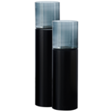 Luxe Windlicht op pilaar Zwart - 2 stuks: H90 + H110 cm