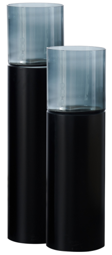 Luxe Windlicht op pilaar Zwart - 2 stuks: H90 + H110 cm