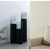 Luxe Windlicht op pilaar Zwart - 2 stuks: H90 + H110 cm