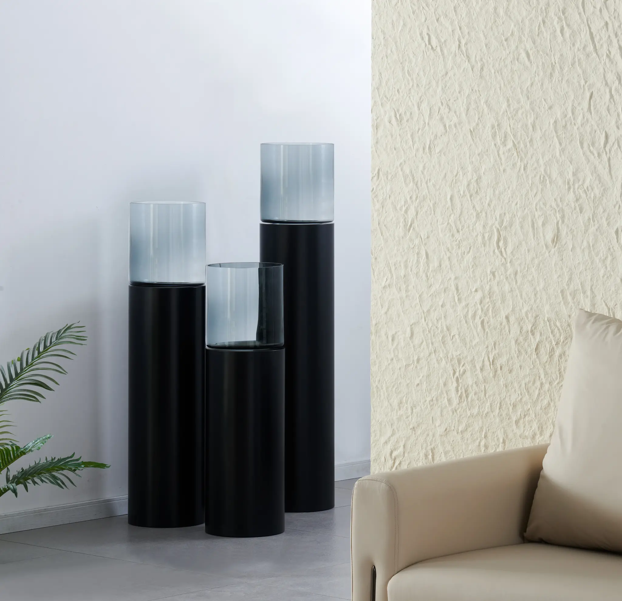 Luxe Windlicht op pilaar Zwart - 110 cm