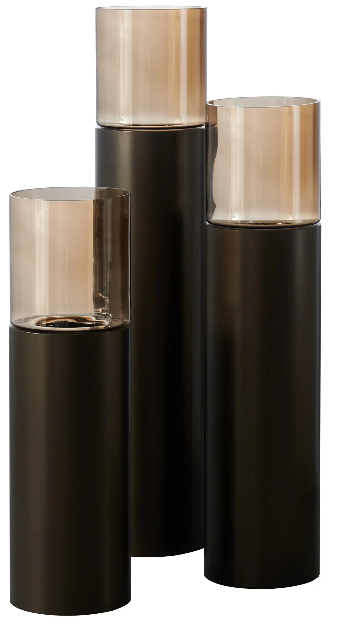 Luxe Windlicht op pilaar Bruin - 3 stuks: H90 + H110 + H130 cm