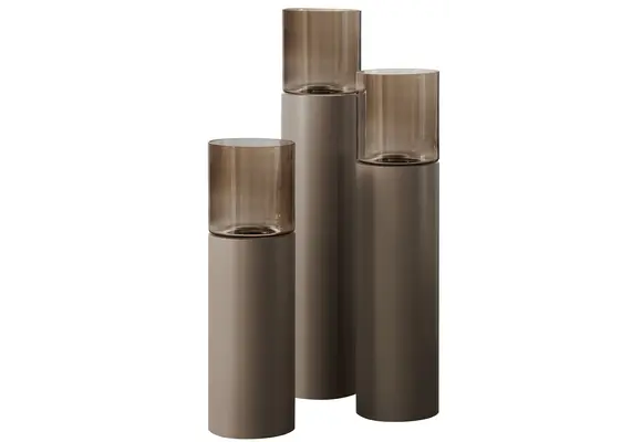 Luxe Windlicht op pilaar Champagne - 3 stuks