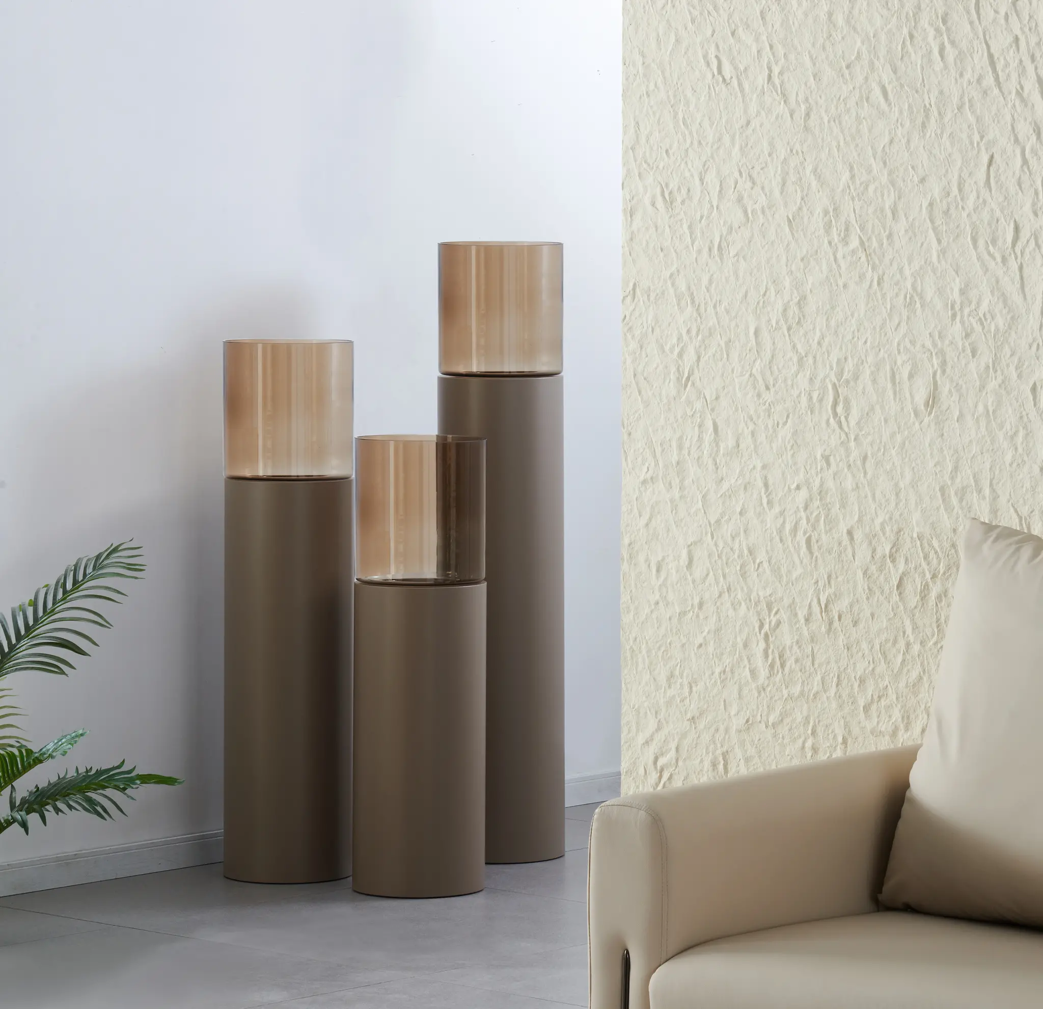 Luxe Windlicht op pilaar Champagne - 3 stuks: H90 + H110 + H130 cm