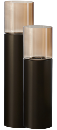 Luxe Windlicht op pilaar Bruin - 2 stuks: H90 + H110