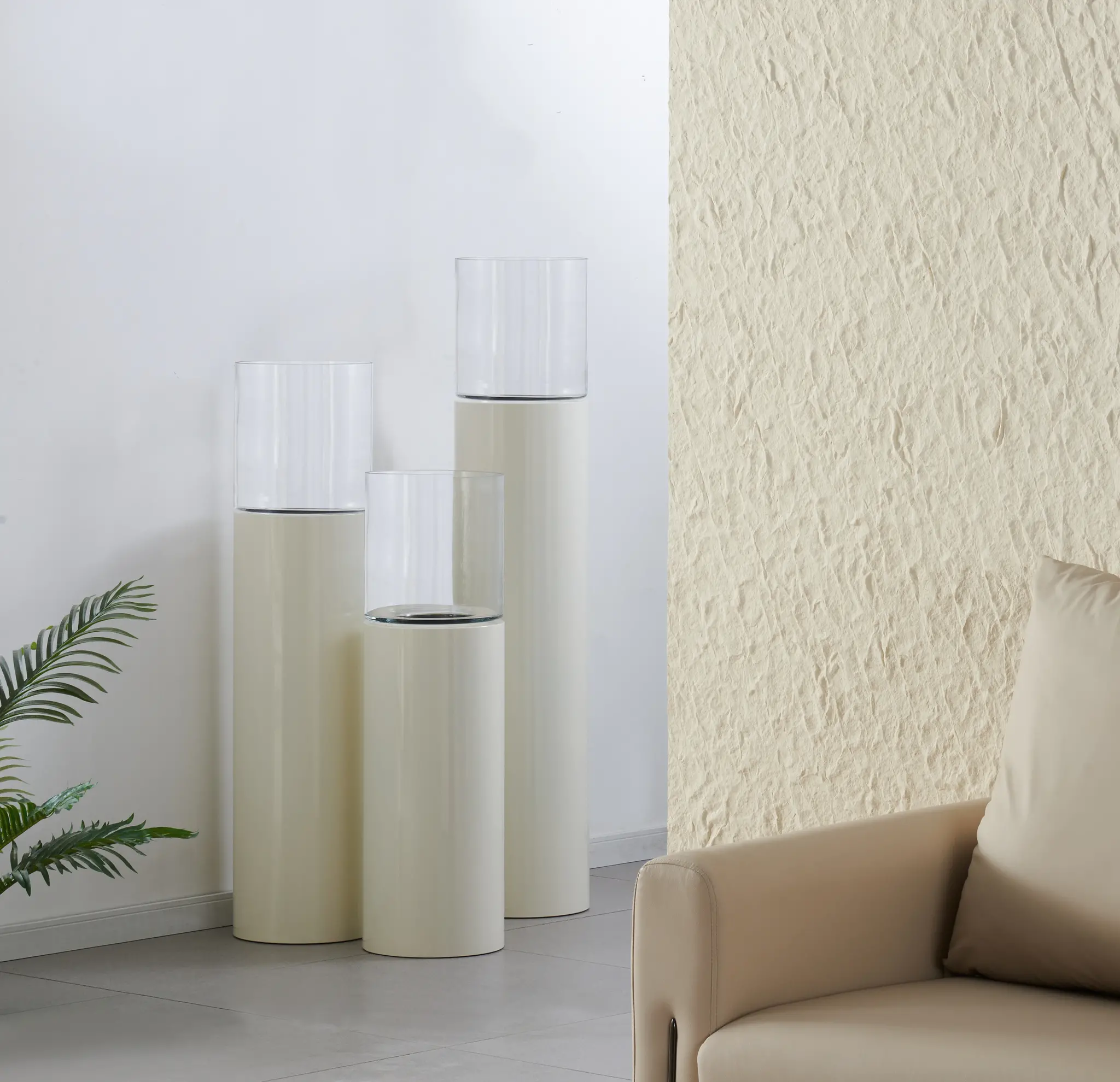 Luxe Windlicht op pilaar Crème - 110 cm