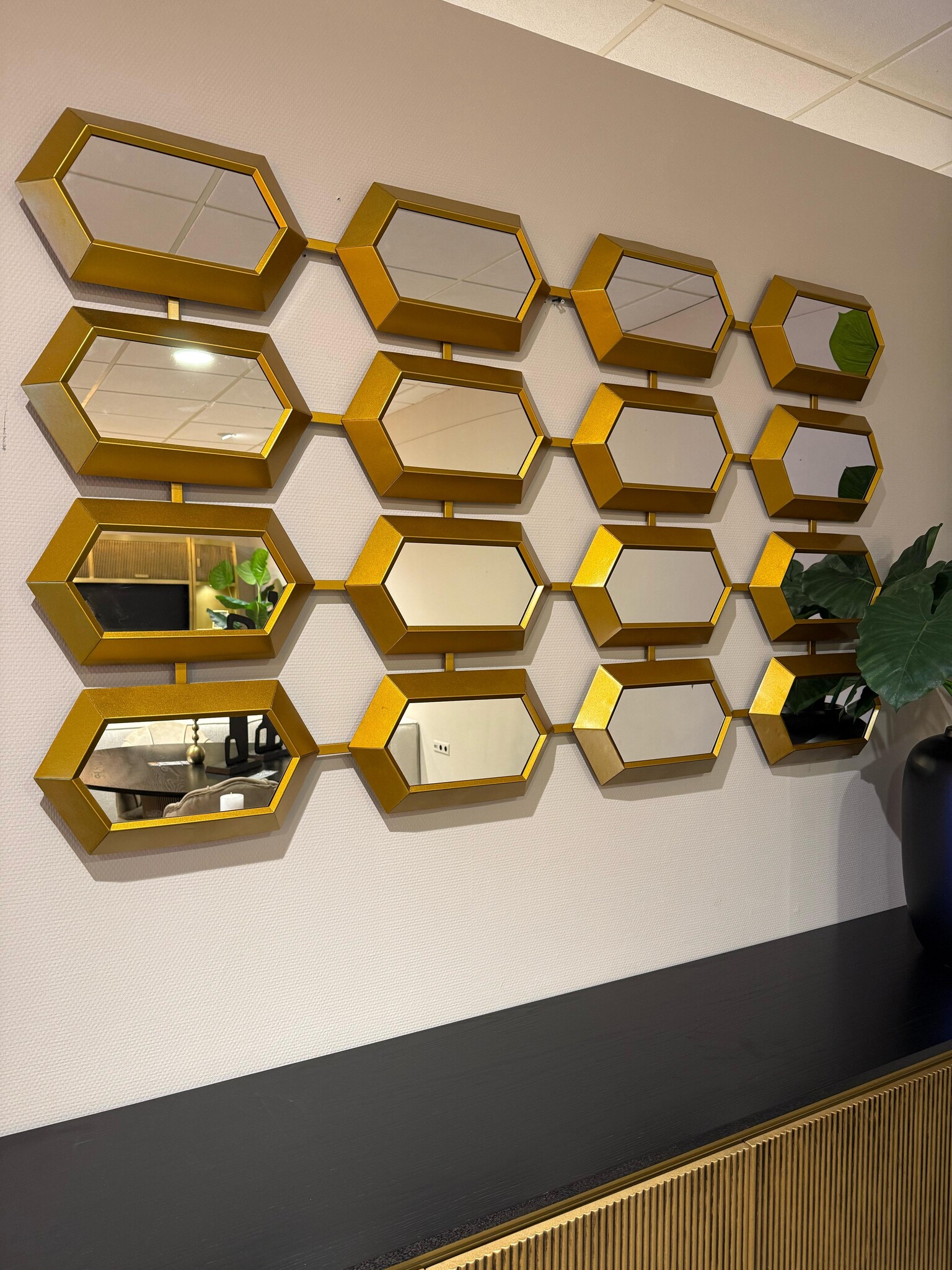 Beehive Spiegel Goud - Honingraat motief