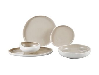 Bricard Barles Serviesset 25 delig - Porselein - Wit/Taupe - Organisch