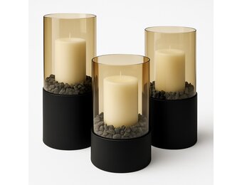 Luxe Windlicht Tafelmodel - Mat Zwart - Set van 3