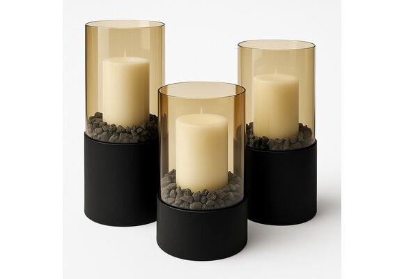 Luxe Windlicht Tafelmodel - Mat Zwart - Set van 3