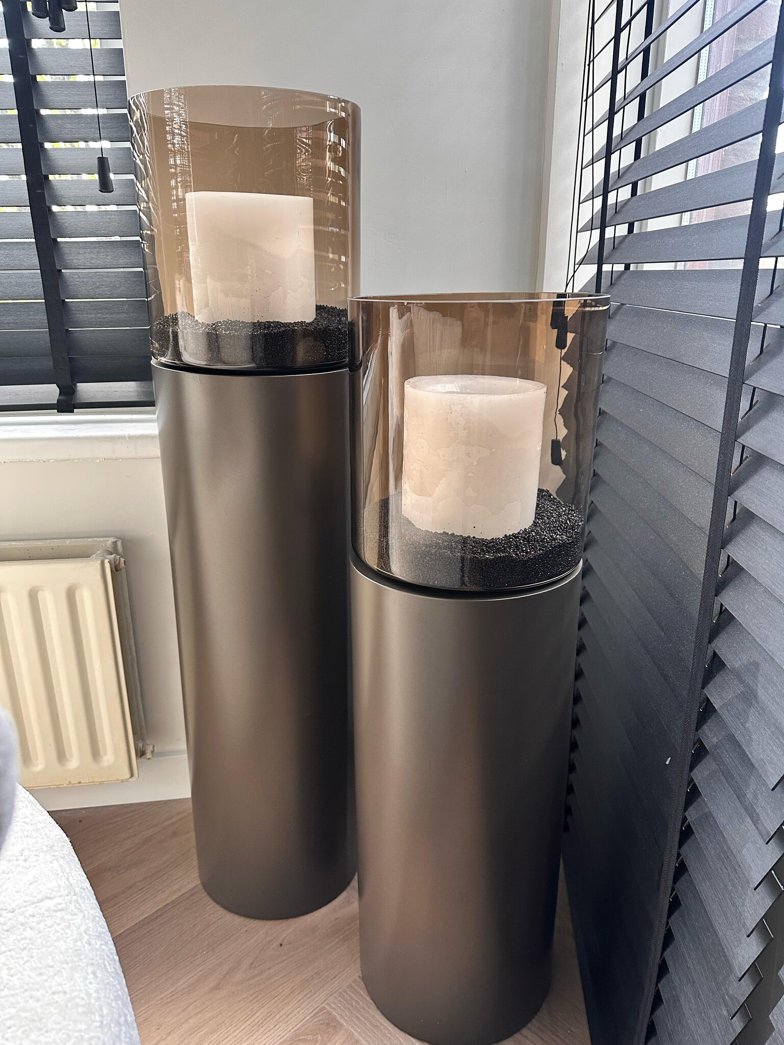 Luxe Windlicht op pilaar Bruin - 2 stuks: H90 + H110