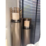 Luxe Windlicht op pilaar Bruin - 2 stuks: H90 + H110