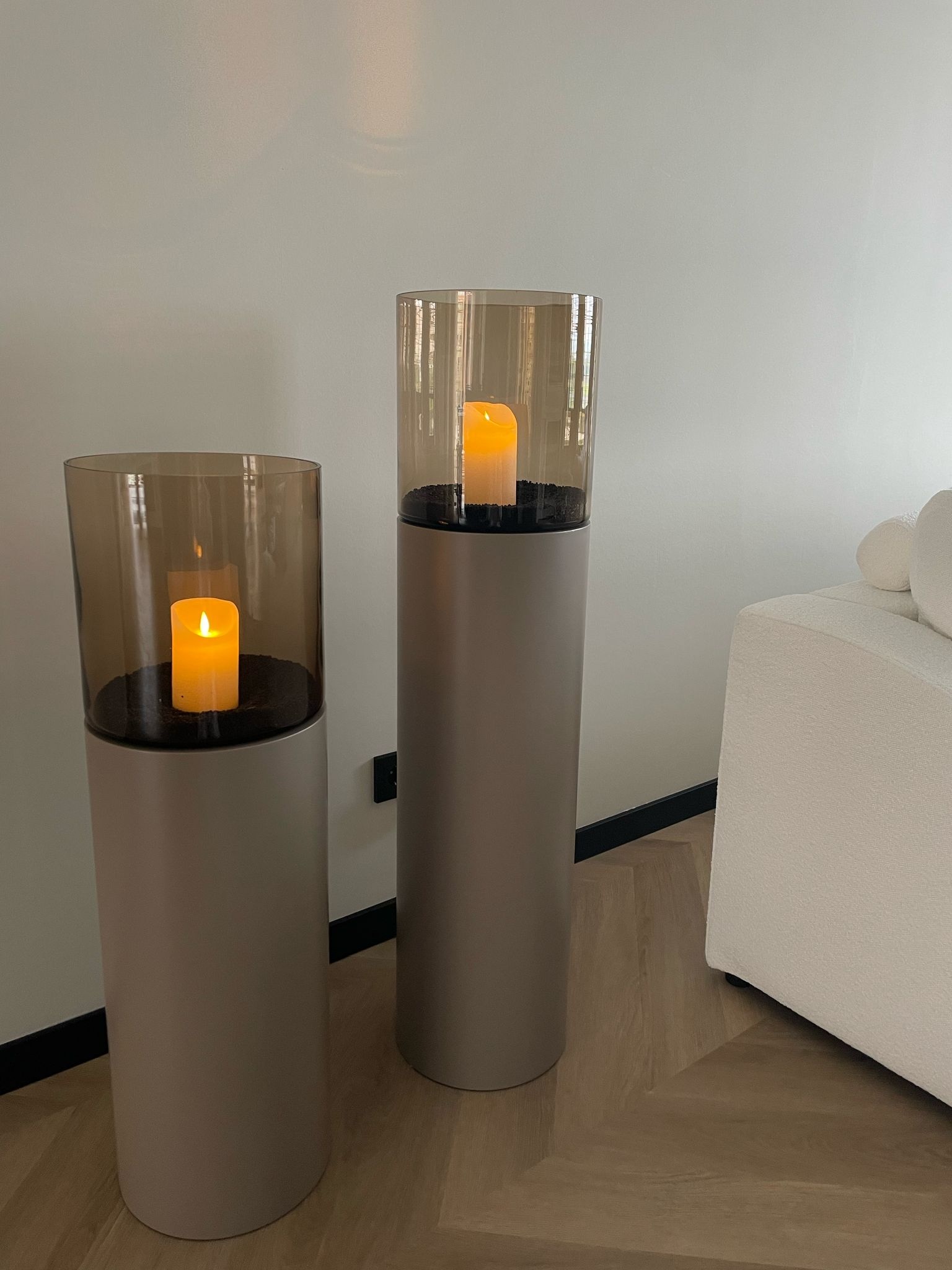 Luxe Windlicht op pilaar Champagne - 3 stuks: H90 + H110 + H130 cm