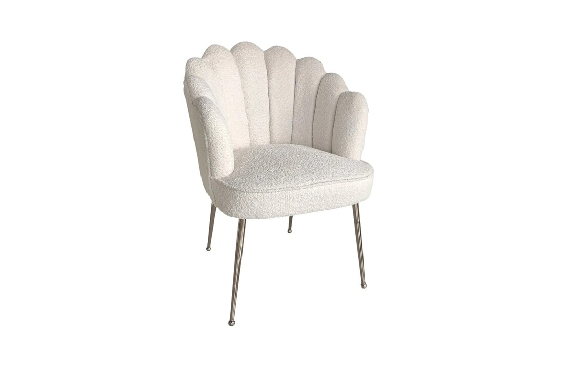 Eetkamerstoel Shelly - Bouclé stof - Wit - Zilver