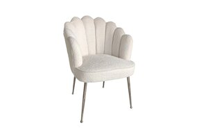Eetkamerstoel Shelly - Bouclé stof - Wit - Zilver