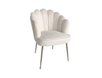 Eetkamerstoel Shelly - Bouclé stof - Wit - Zilver