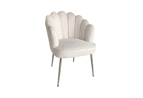Eetkamerstoel Shelly - Bouclé stof - Wit - Zilver