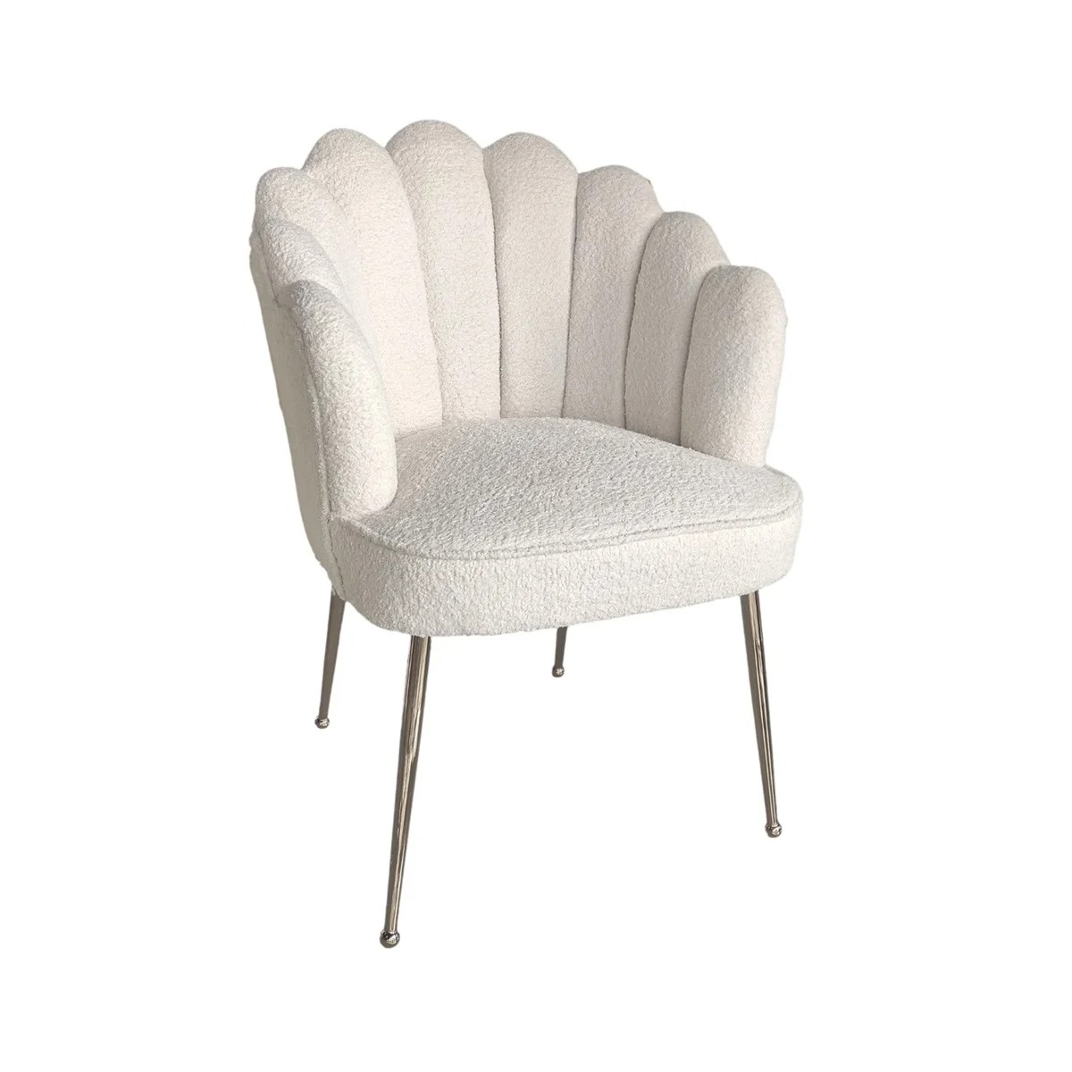 Eetkamerstoel Shelly - Bouclé stof - Wit - Zilver