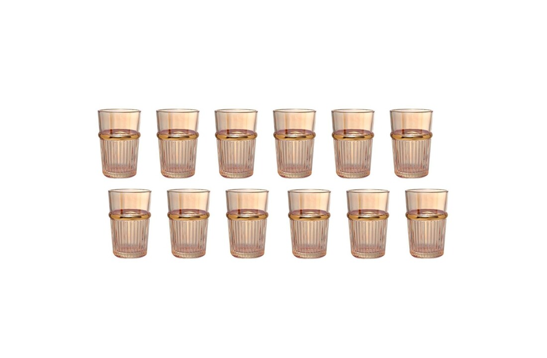 Theeglazen Fariza - set van 12 | Amber Glas | Goud