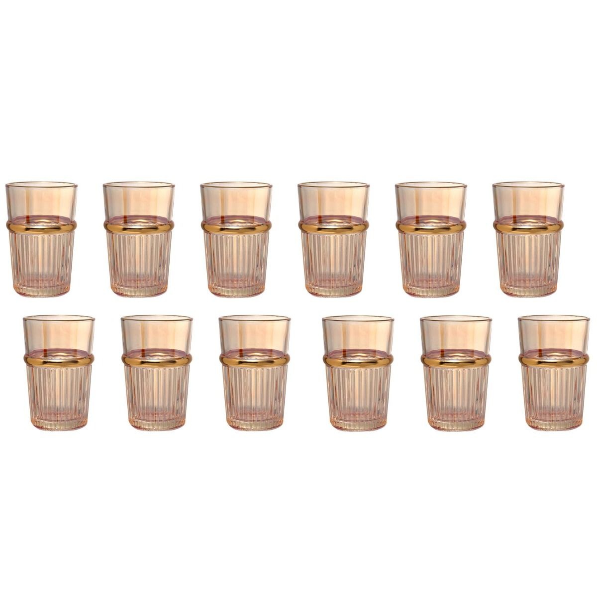 Theeglazen Fariza - set van 12 | Amber Glas | Goud