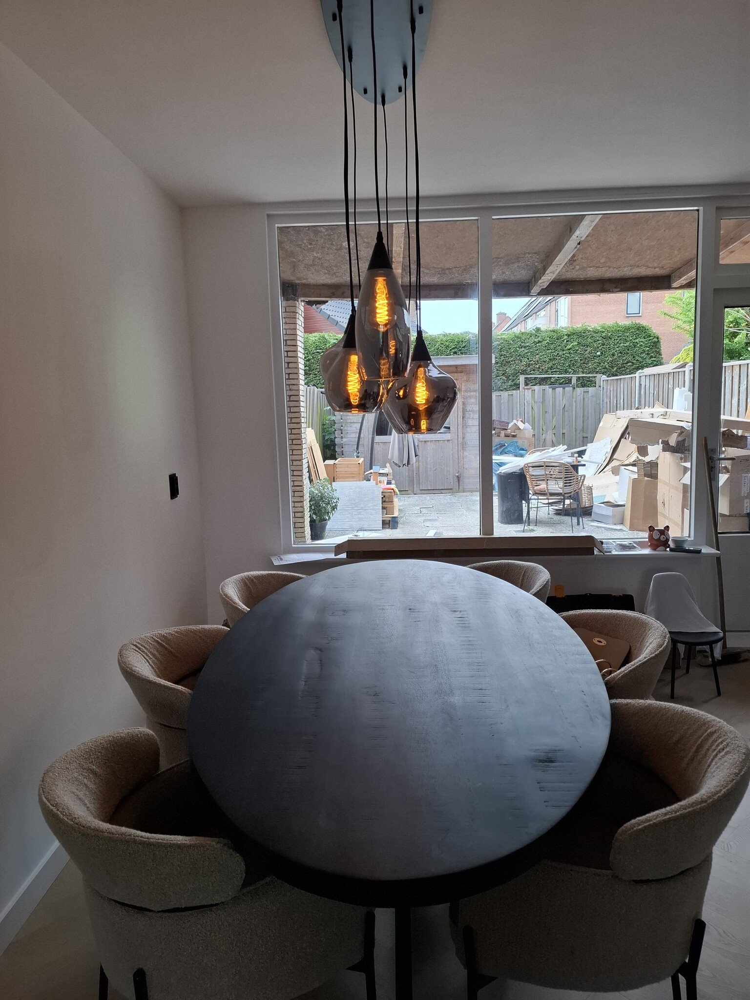 Hanglamp Modules Smoke glas - 8 lichts - Ovale plafondplaat