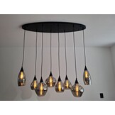 Hanglamp Modules Smoke glas - 8 lichts - Ovale plafondplaat