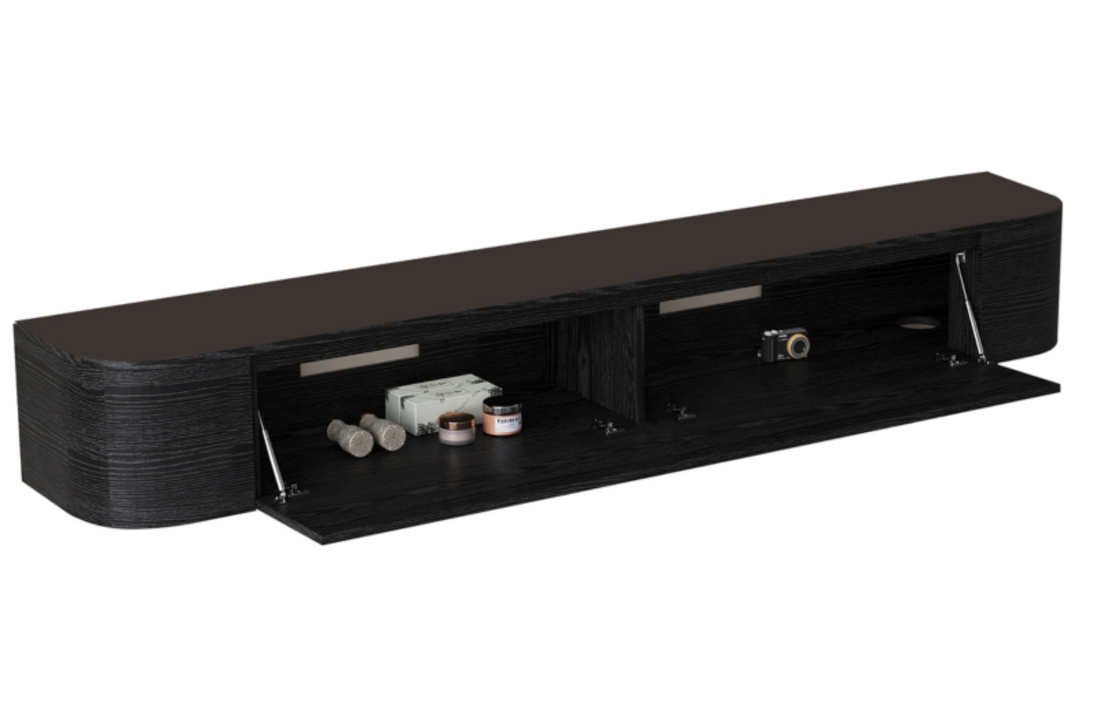 Japandi Tv Meubel Curved - Zwart Eiken - Gebogen zijkant