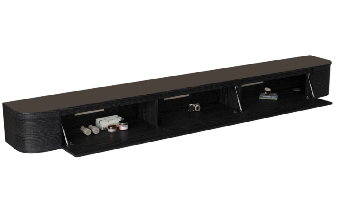 Japandi Tv Meubel Curved - Zwart Eiken - Gebogen zijkant