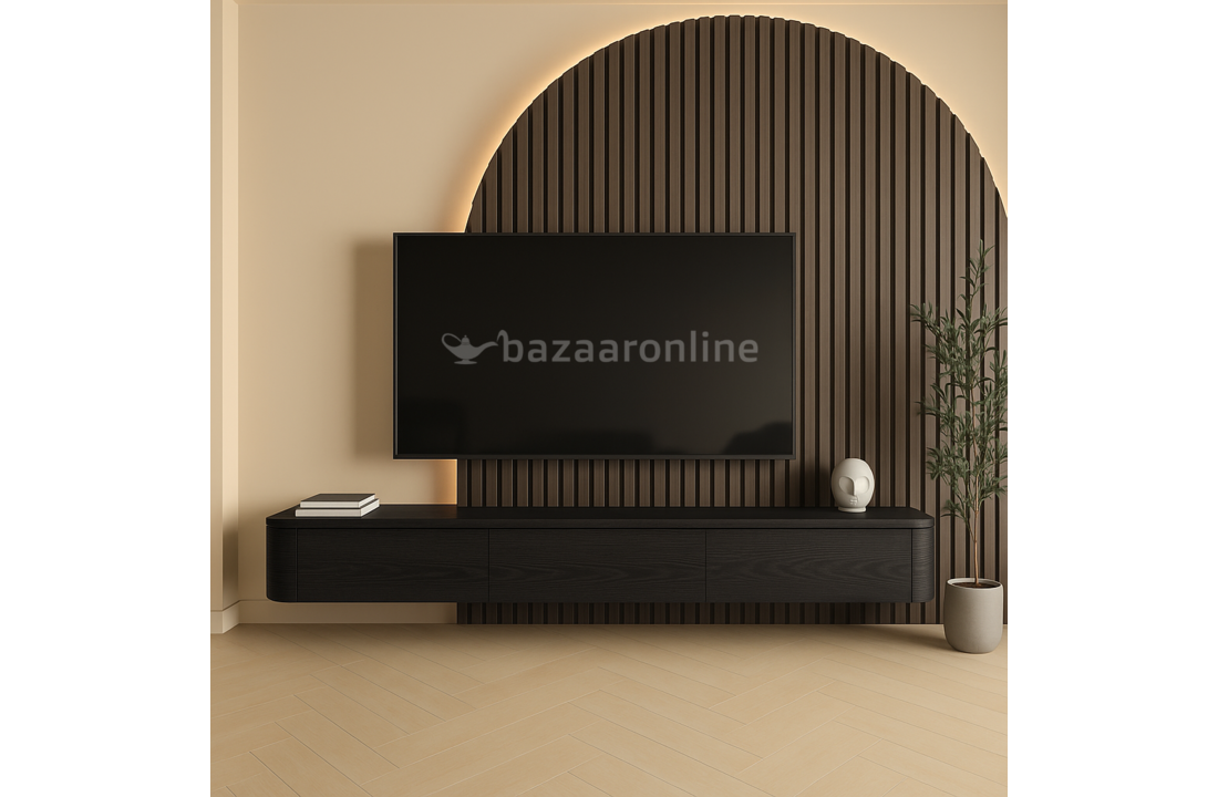 Japandi Tv Meubel Curved - Zwart Eiken - Gebogen zijkant