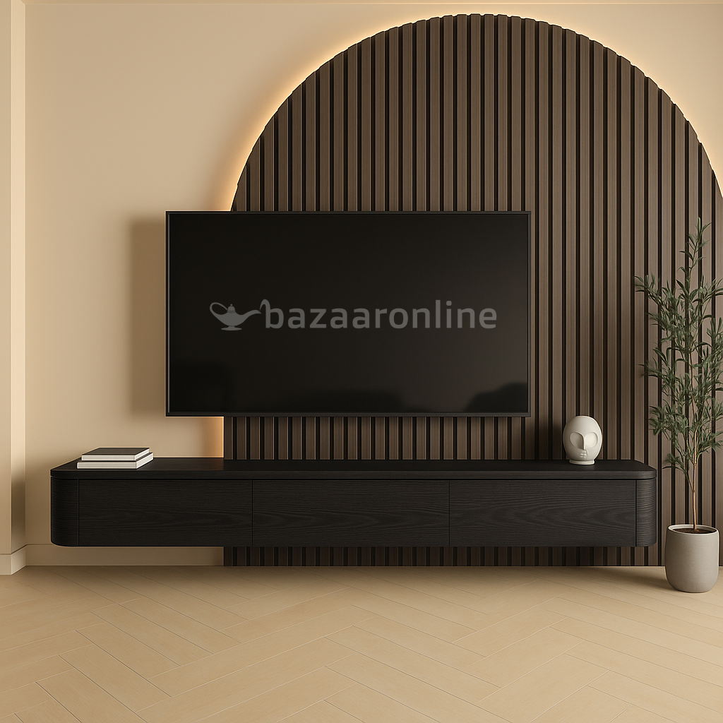 Japandi Tv Meubel Curved - Zwart Eiken - Gebogen zijkant