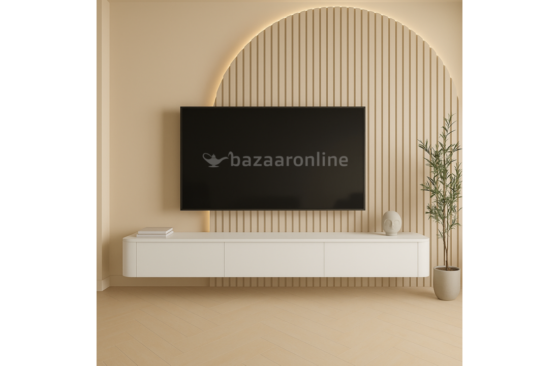 Japandi Tv Meubel Curved - Mat Wit - Gebogen zijkant