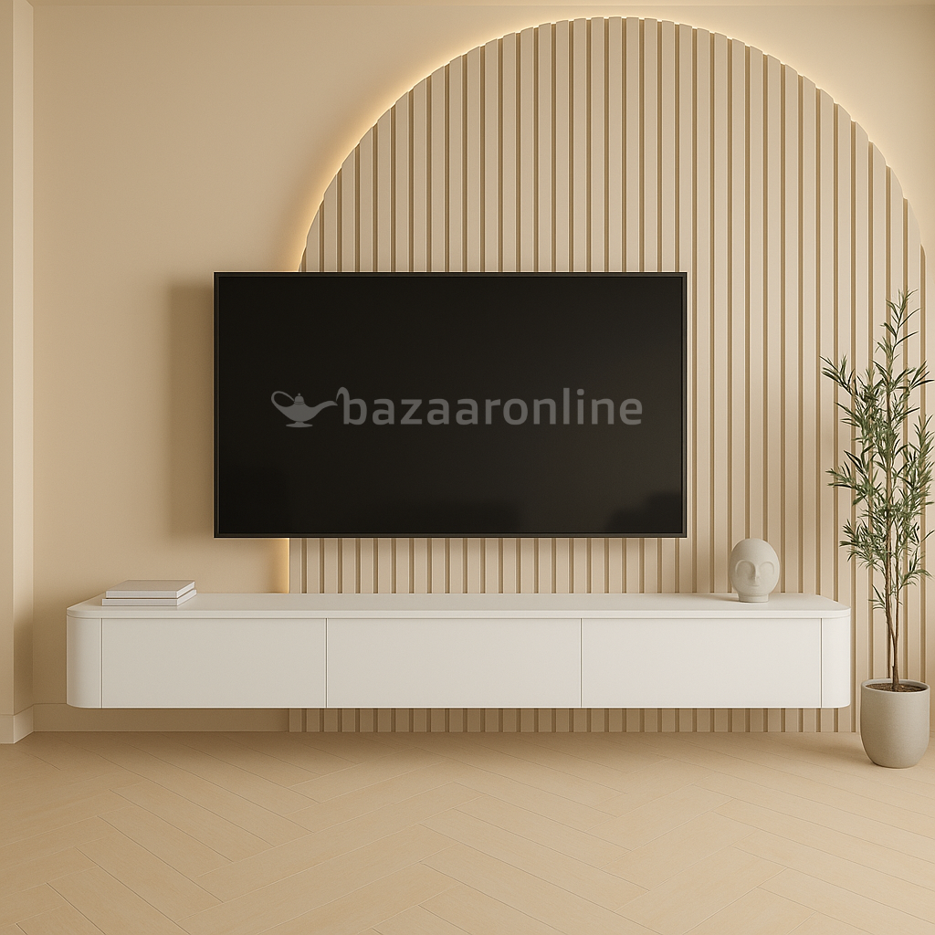 Japandi Tv Meubel Curved - Mat Wit - Gebogen zijkant