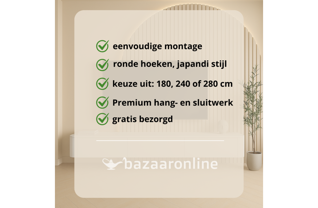 Japandi Tv Meubel Curved - Mat Wit - Gebogen zijkant