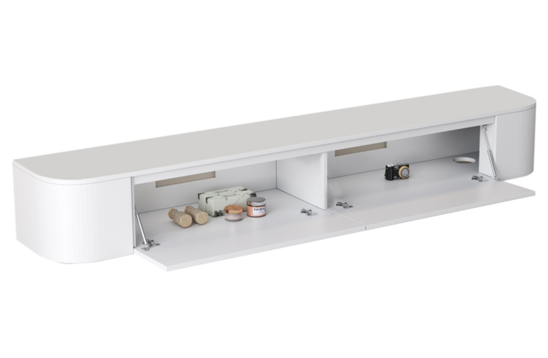 Japandi Tv Meubel Curved - Mat Wit - Gebogen zijkant