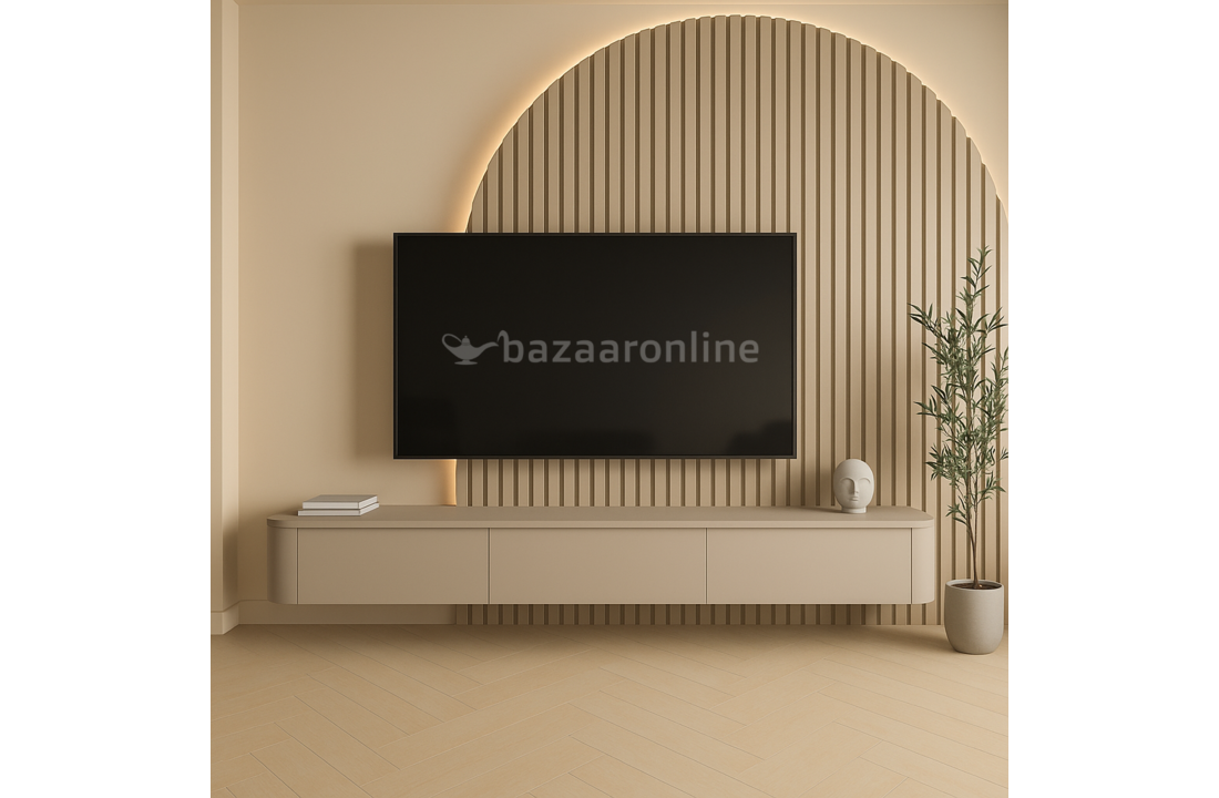 Japandi Tv Meubel Curved - Beige - Gebogen zijkant
