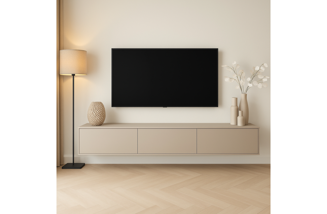 Zwevende Tv Meubel - Beige - Recht