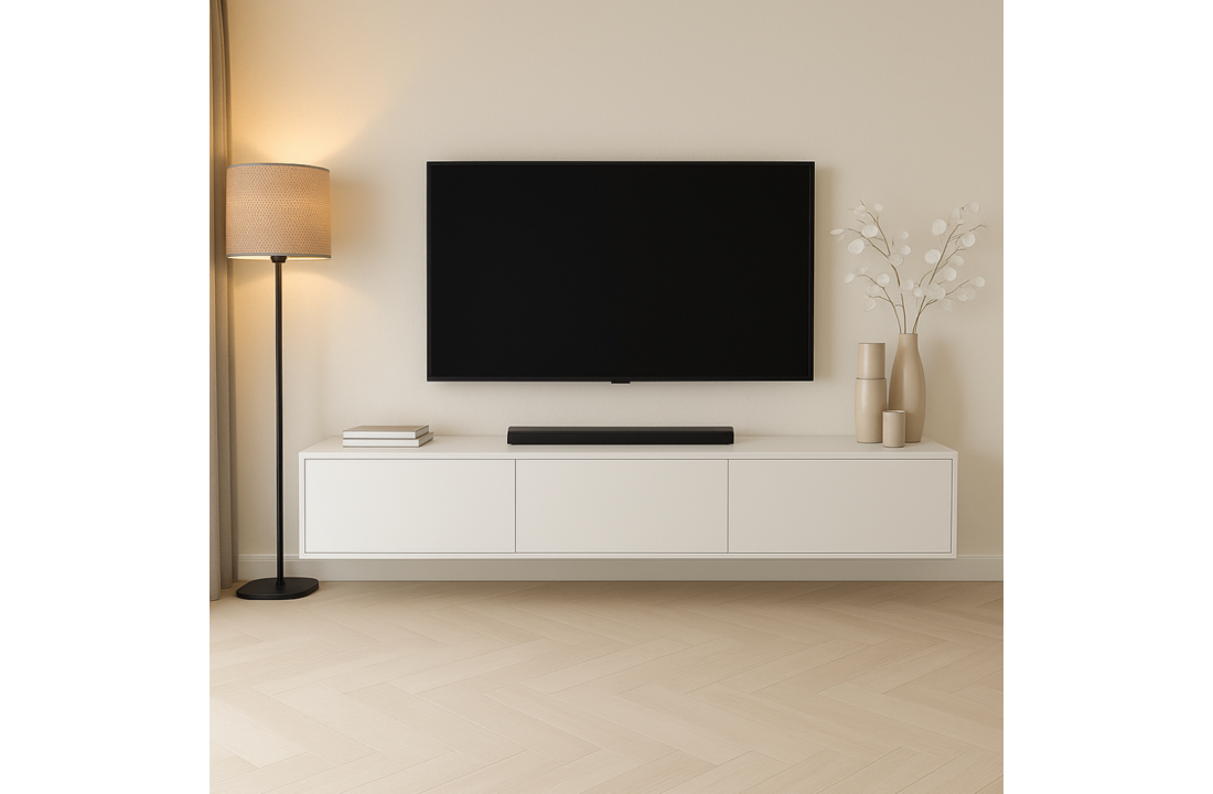 Zwevende Tv Meubel - Mat Wit - Recht