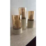 Luxe Windlicht Tafelmodel - Crème - Set van 3 - Inclusief Decorstenen en Kaarsen