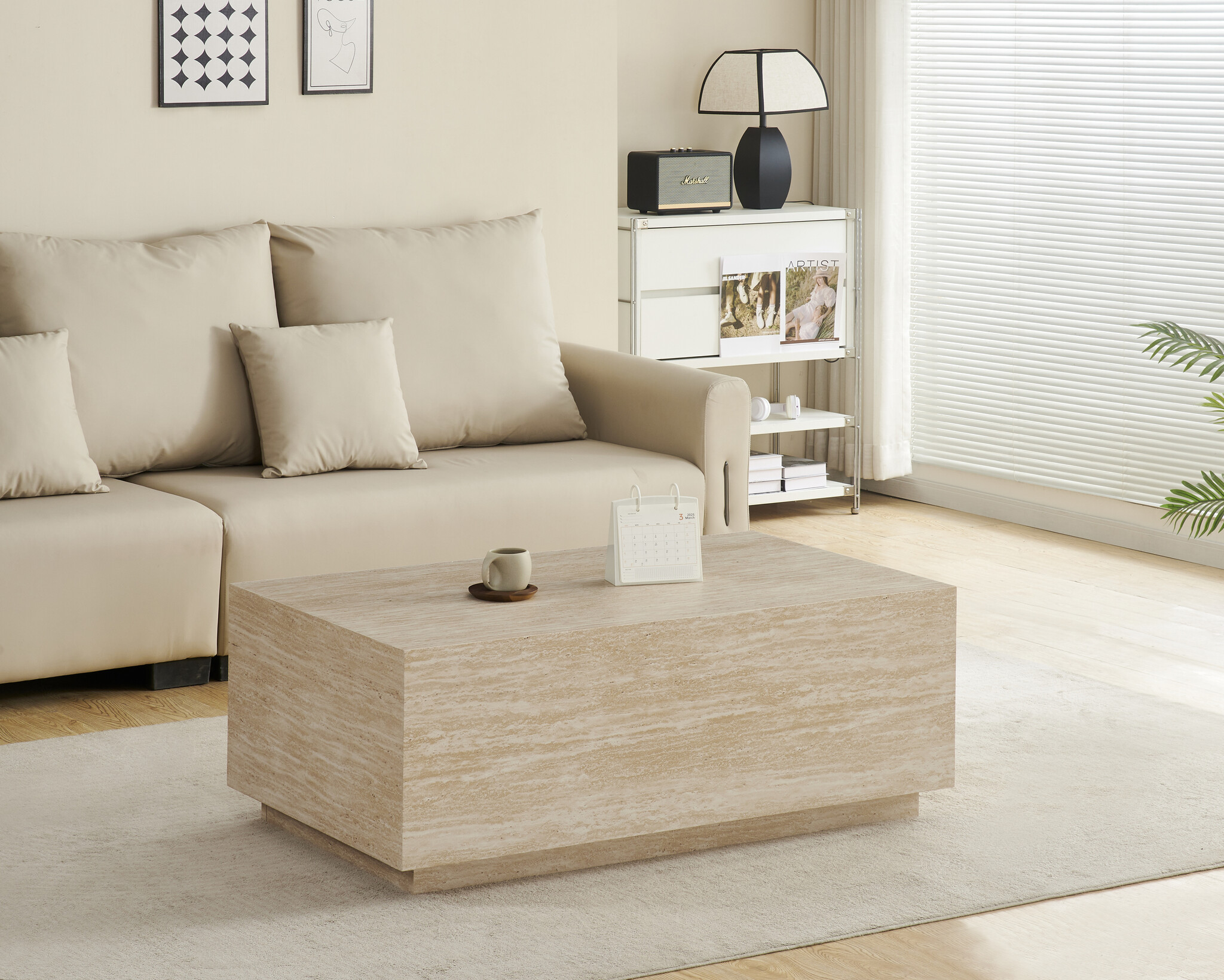 Salontafel Nuvola - Rechthoekig met Travertijn look