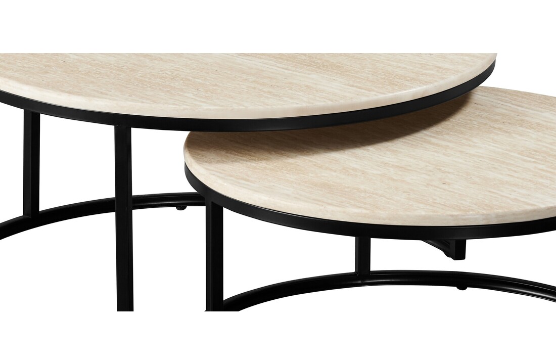 Bijzettafel Travertino - set van 2 | Zwart/Travertin
